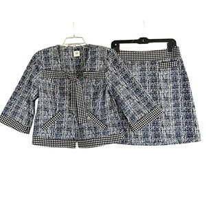 CAbi Reina 21 Club Houndstooth Tweed Blazer | Small | Matching Mini Skirt Size 6